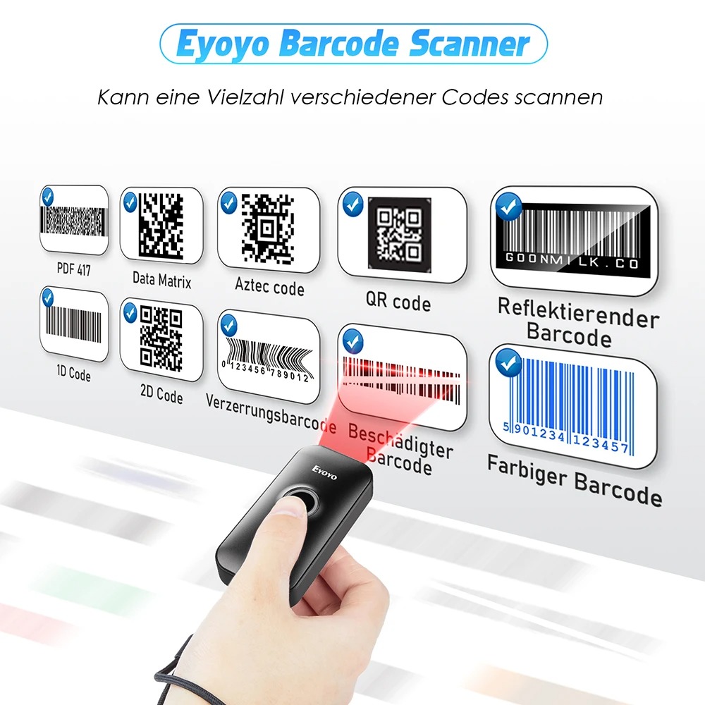 Eyoyo EY-009P Mini มือถือไร้สาย 1D 2D QR Code Reader หน้าจอสแกน PDF417 ...