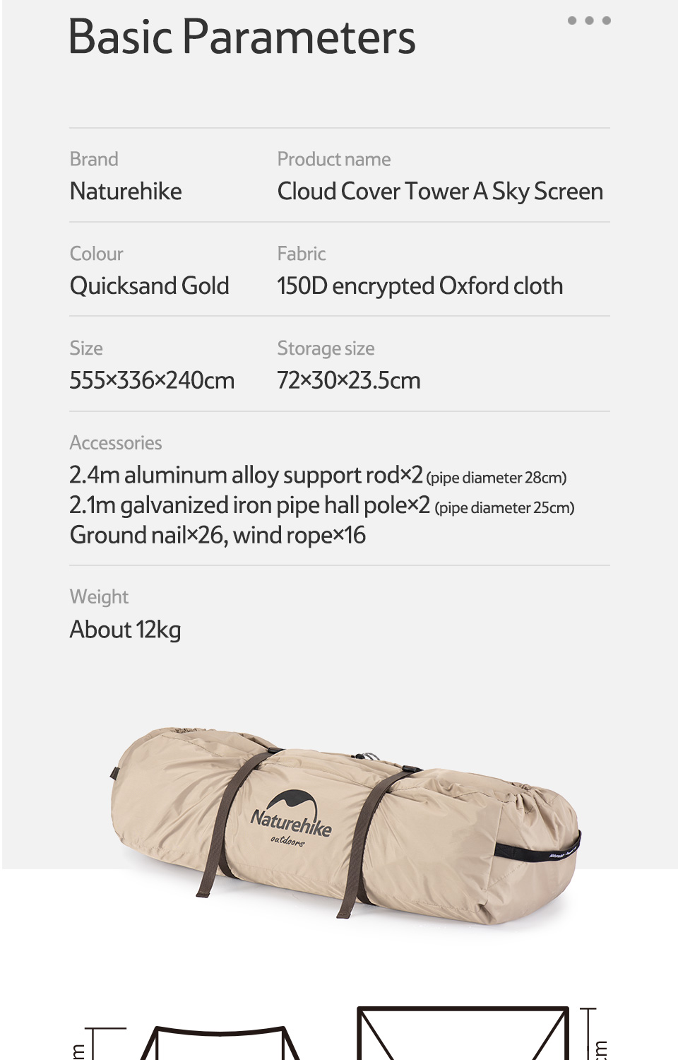 Naturehike Outdoor Camping Glamping UPF 50+ Cloud Desk Twin Tower Shelter เปิด Air Cinema กันสาด Canopy