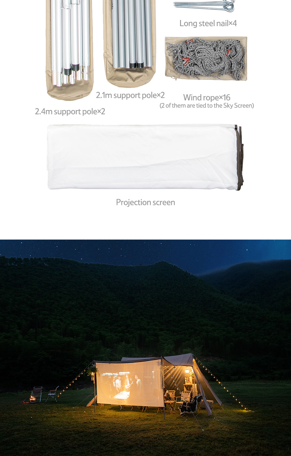 Naturehike Outdoor Camping Glamping UPF 50+ Cloud Desk Twin Tower Shelter เปิด Air Cinema กันสาด Canopy