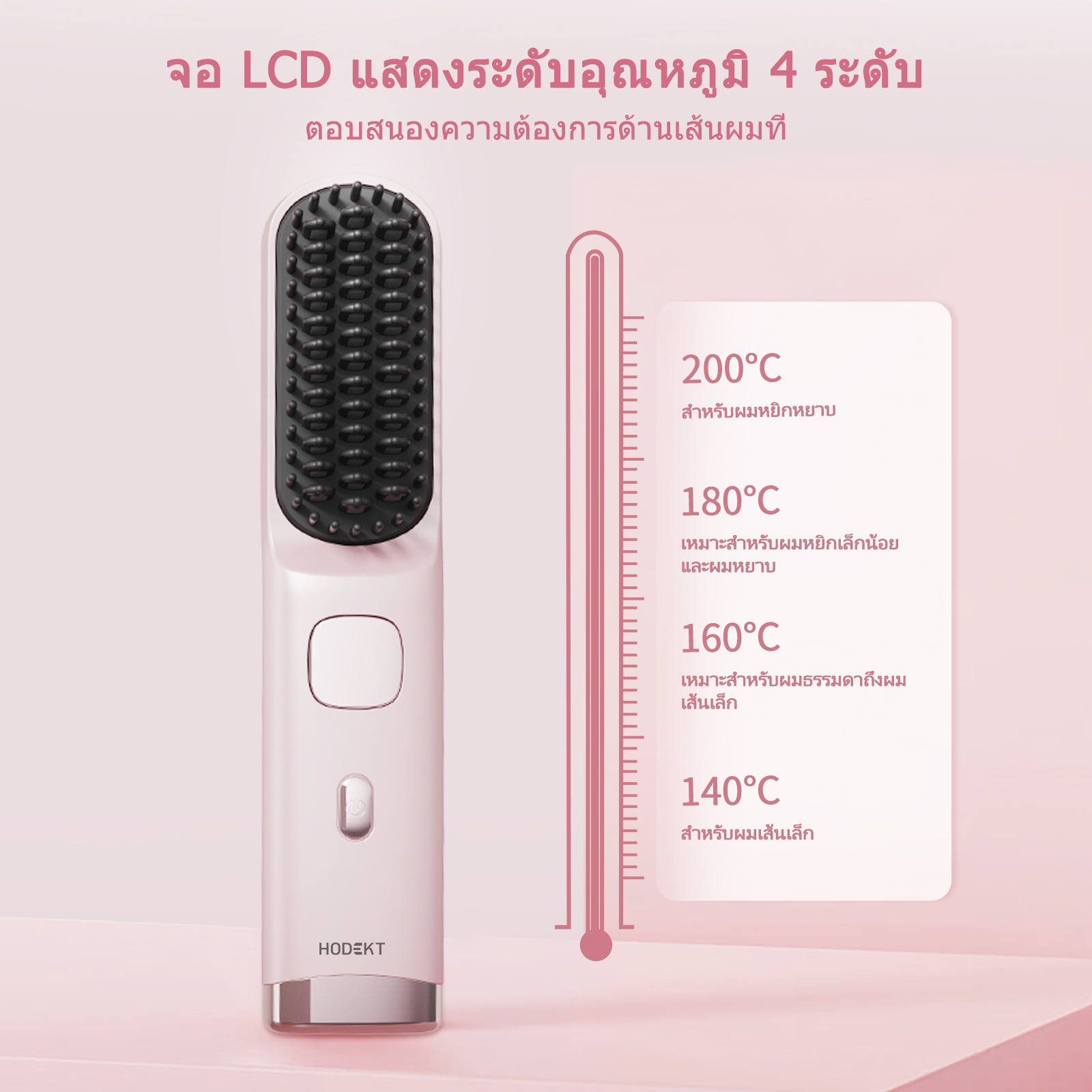 HODEKT หวีไฟฟ้าไร้สาย ทำความร้อนเร็ว พกพาสะดวก พร้อมไอออนเคราตินเพื่อบำรุงผม ฟันหวีเคลือบ ไม่ทำให้หน้าและมือไหม้