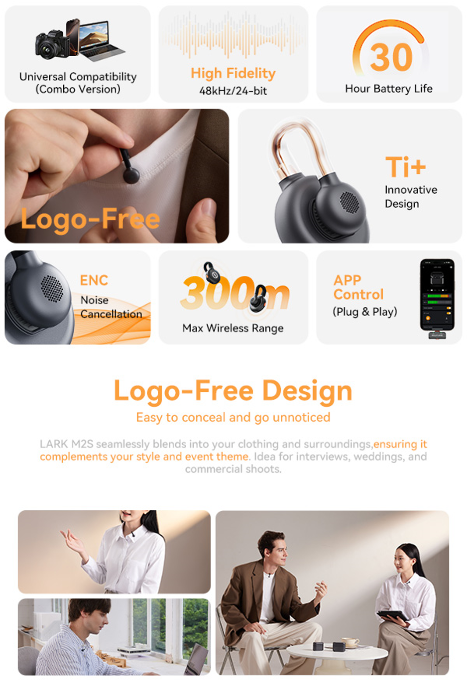 Hollyland Lark M2S ไมค์ไร้สาย ไมโครโฟนไร้สาย ไมโครโฟนแบบหนีบเสื้อ สําหรับ Phone/กล้อง/PC ไมค์สำหรับการถ่ายทอดสด Vlog