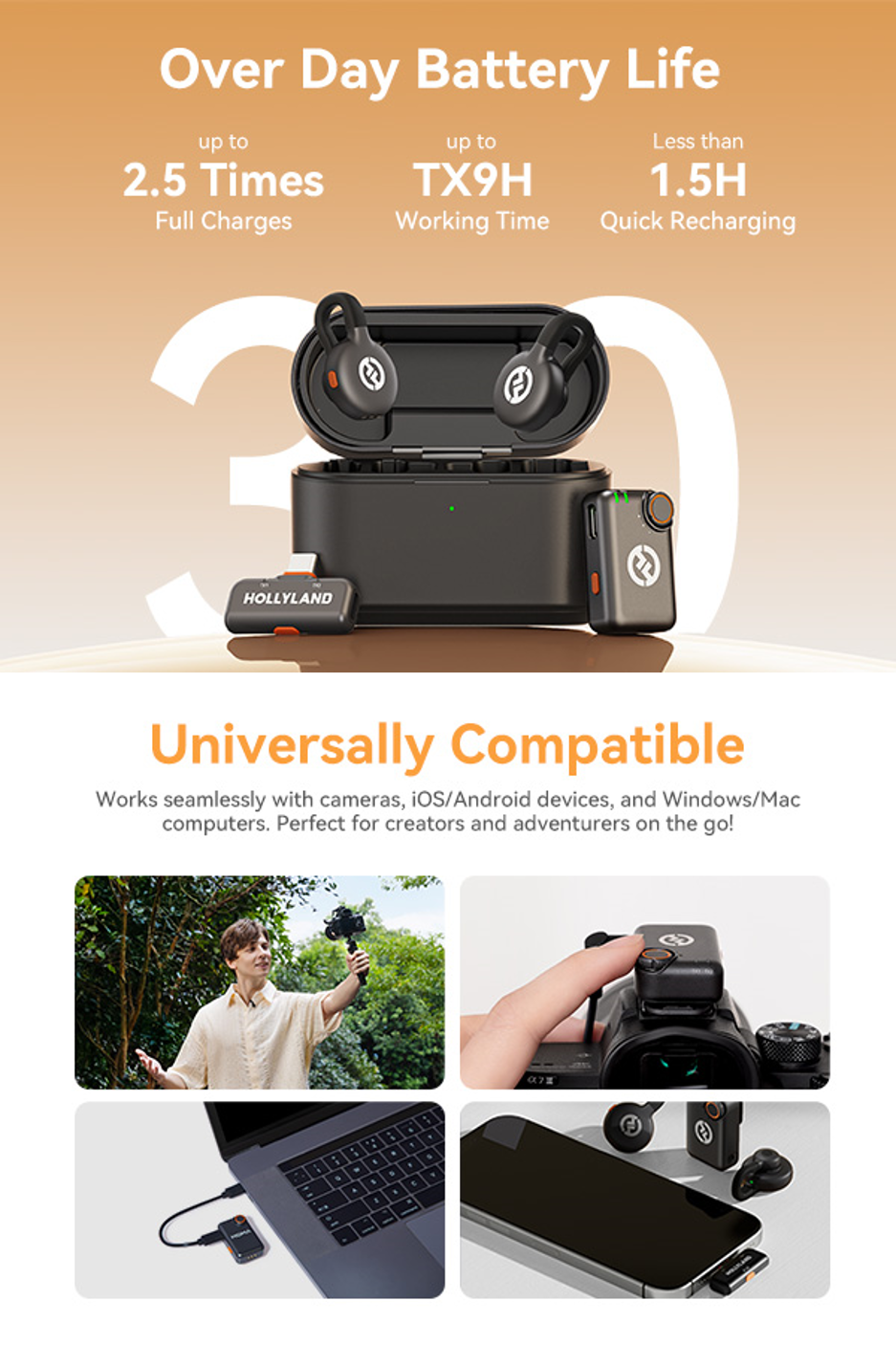 Hollyland Lark M2S ไมค์ไร้สาย ไมโครโฟนไร้สาย ไมโครโฟนแบบหนีบเสื้อ สําหรับ Phone/กล้อง/PC ไมค์สำหรับการถ่ายทอดสด Vlog
