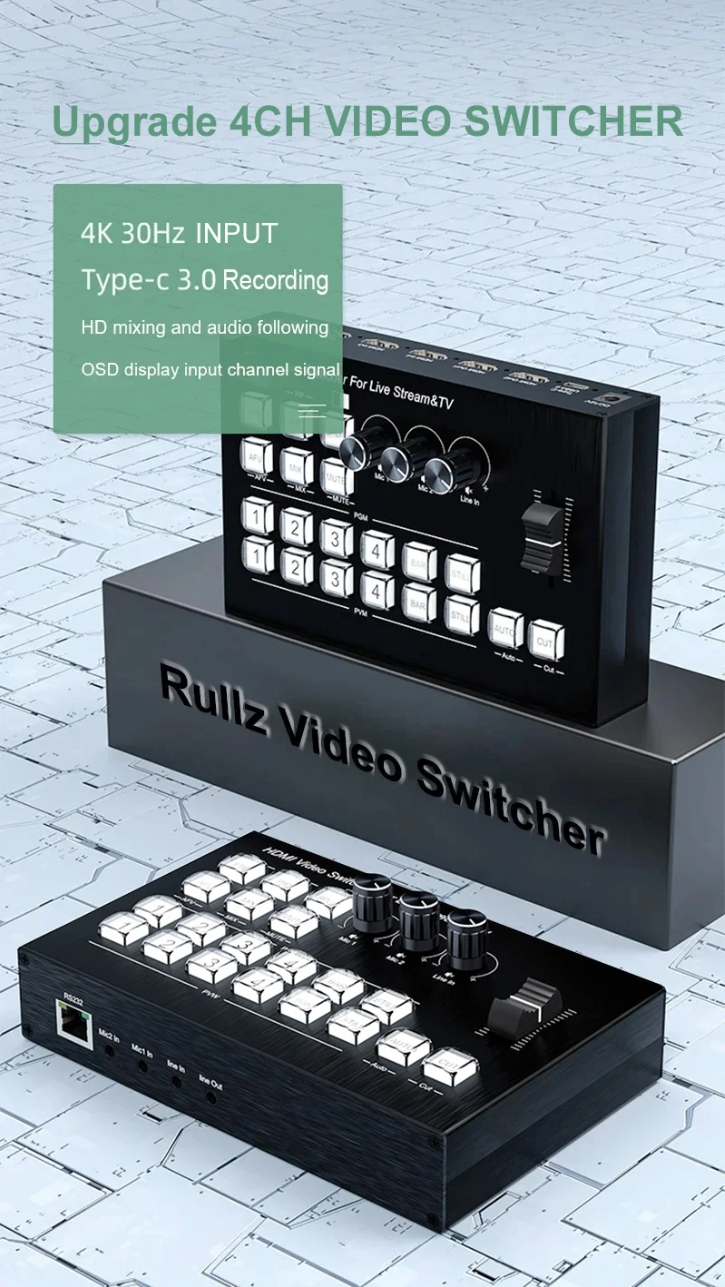 4k 4 Channel HDMI Video Multi Camera Switcher สําหรับถ่ายทอดสดสตรีมมิ่ง ...