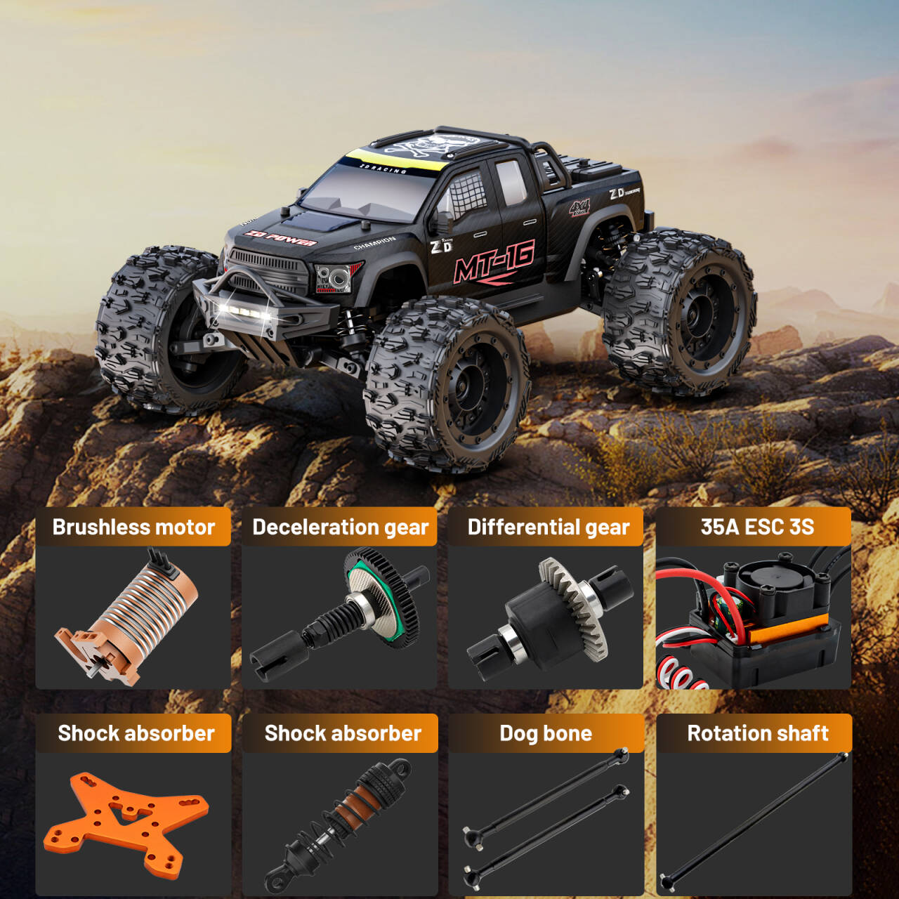 Zd RACING MT16 3S Brushless RTR 1/16 RC รีโมทคอนโทรลไฟฟ้ารุ่นรถรถบรรทุก ...