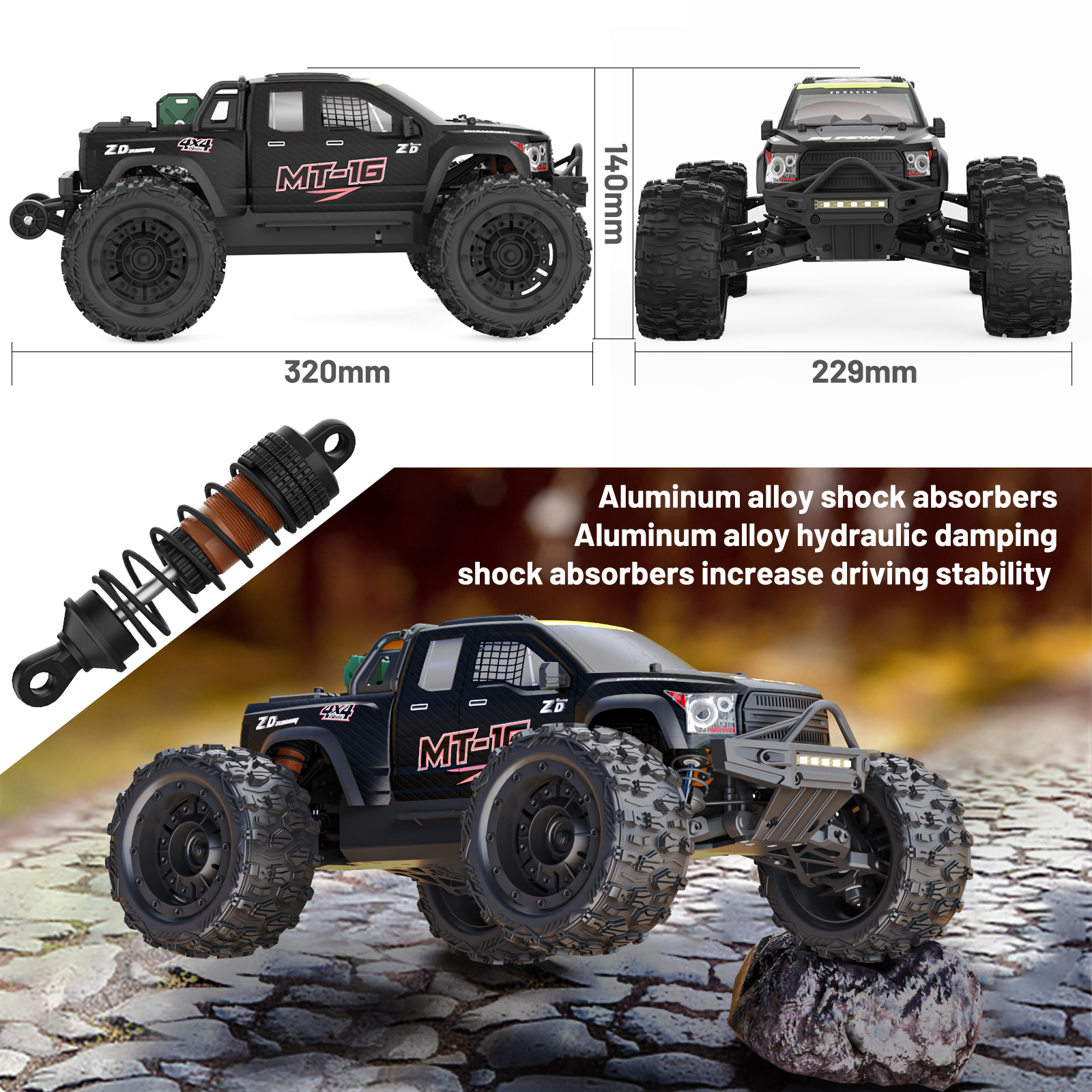Zd RACING MT16 3S Brushless RTR 1/16 RC รีโมทคอนโทรลไฟฟ้ารุ่นรถรถบรรทุก ...