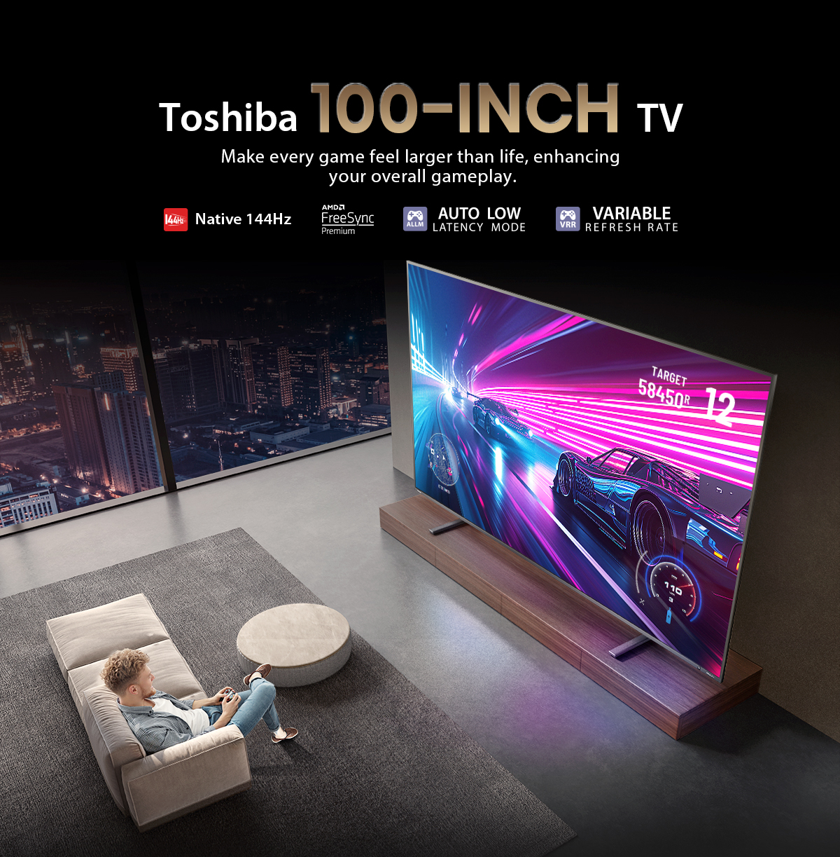 TOSHIBA TV 100Z570NP ทีวี 100 นิ้ว 144Hz 4K Ultra HD Game Mode VIDAA HDR10+ Quantum Dot TV