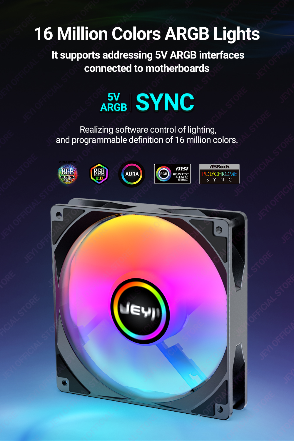 Jeyi พัดลมระบายความร้อน 120 มม. PC ARGB AURA SYNC RGB พร้อมพอร์ต ARGB ...
