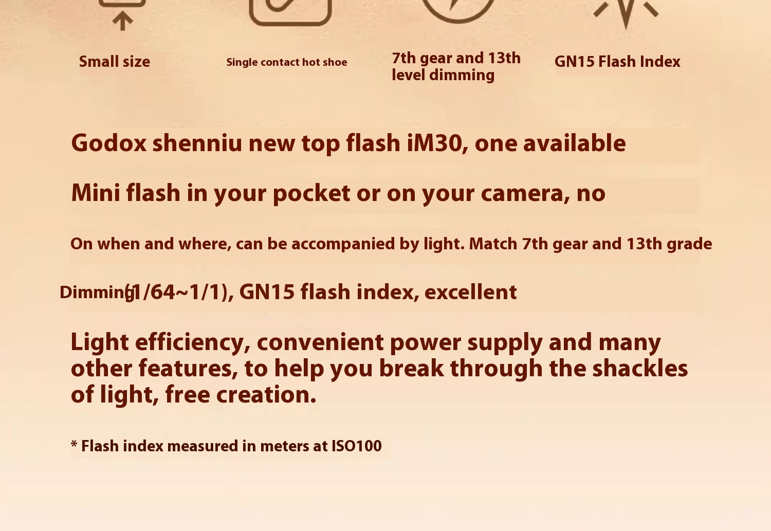 GODOX IM20 Camera Flash Mini Camera Flash, 5 Stages Flash Output 6000k±200k With Optical Control S1 S2 For Canon Sony Nikon Fuji Olympus Im20
