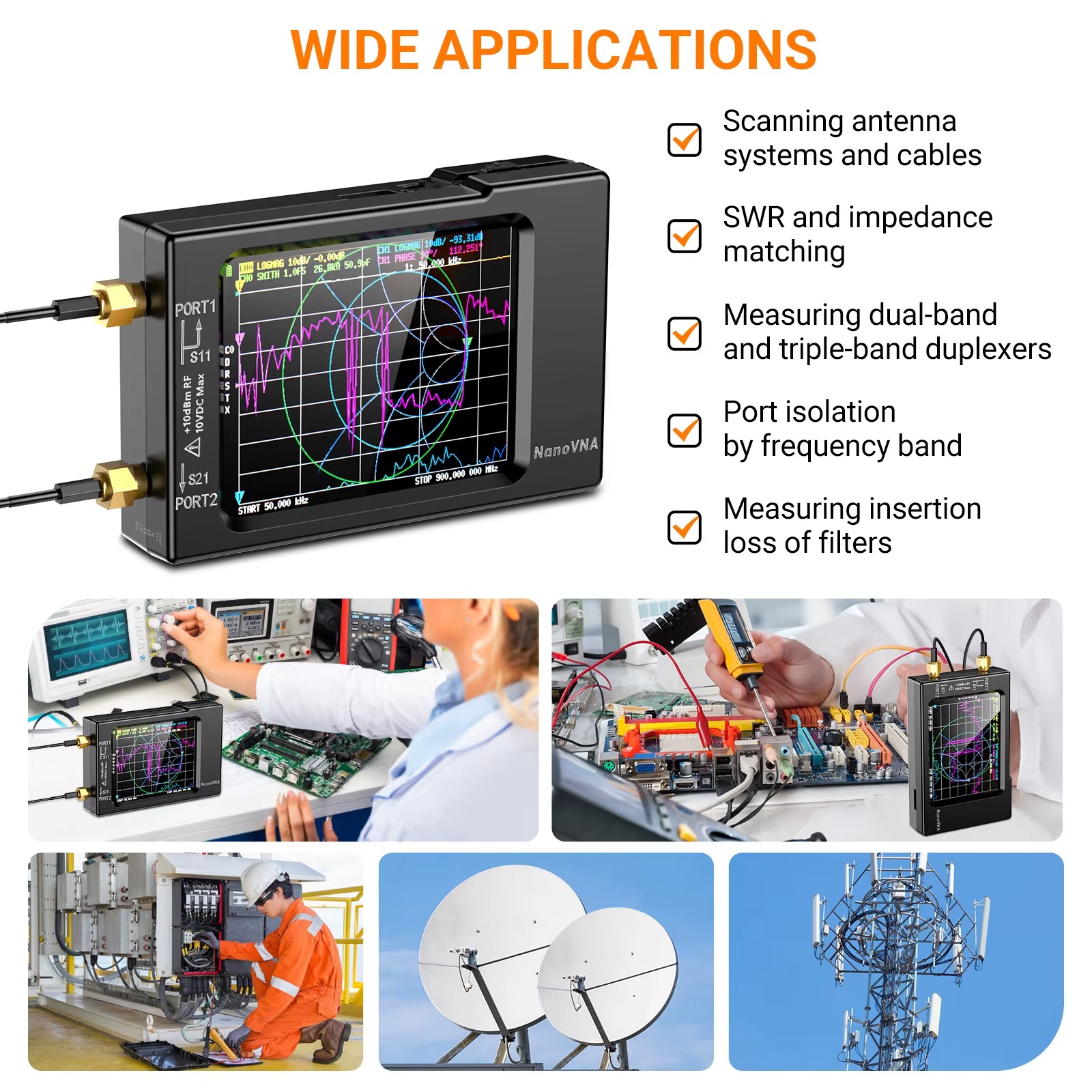 NanoVNA-H Vector Network Antenna Analyzer 10KHz-1.5GHz MF HF VHF UHF ...