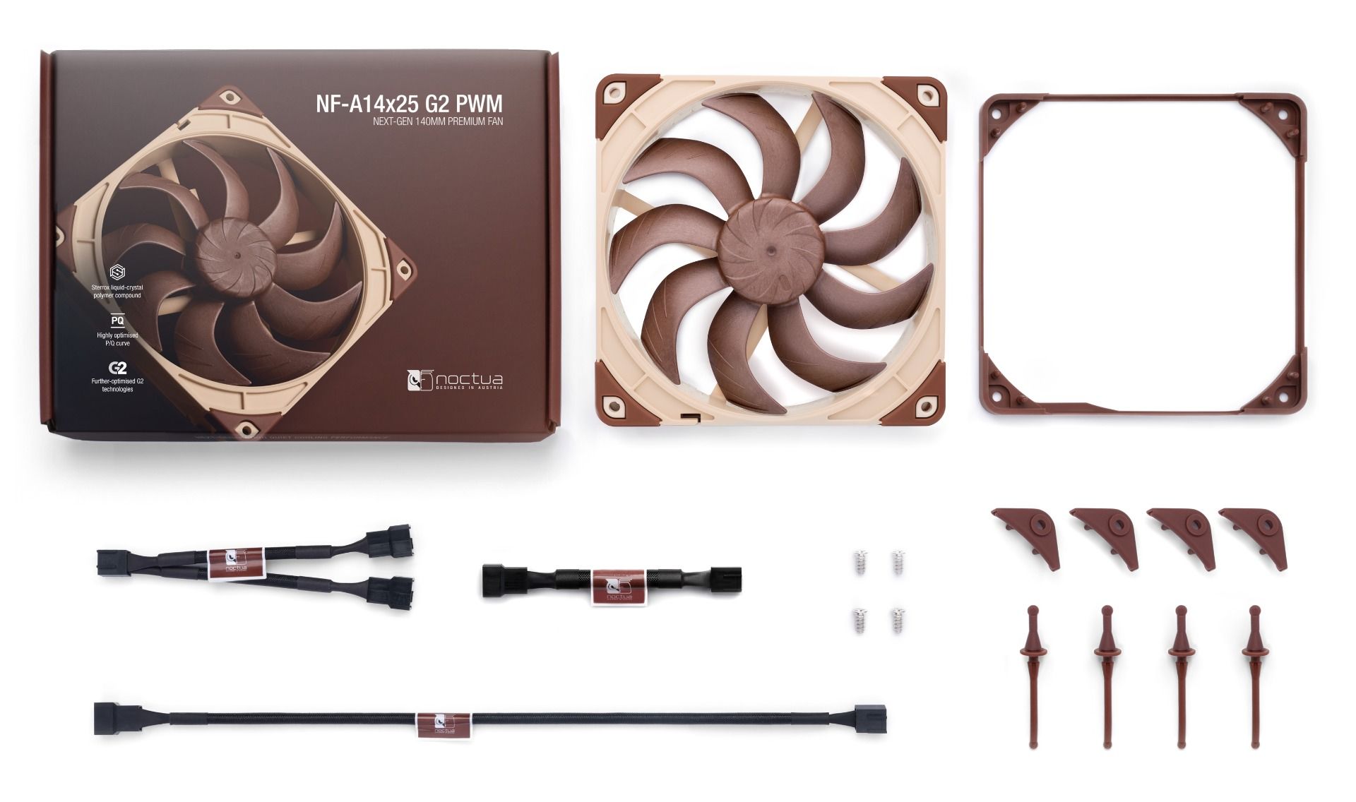 Noctua NF-A14X25 G2 PWM SX2 cooling fan with NA-AVG2-LR Shock-absorbing ...