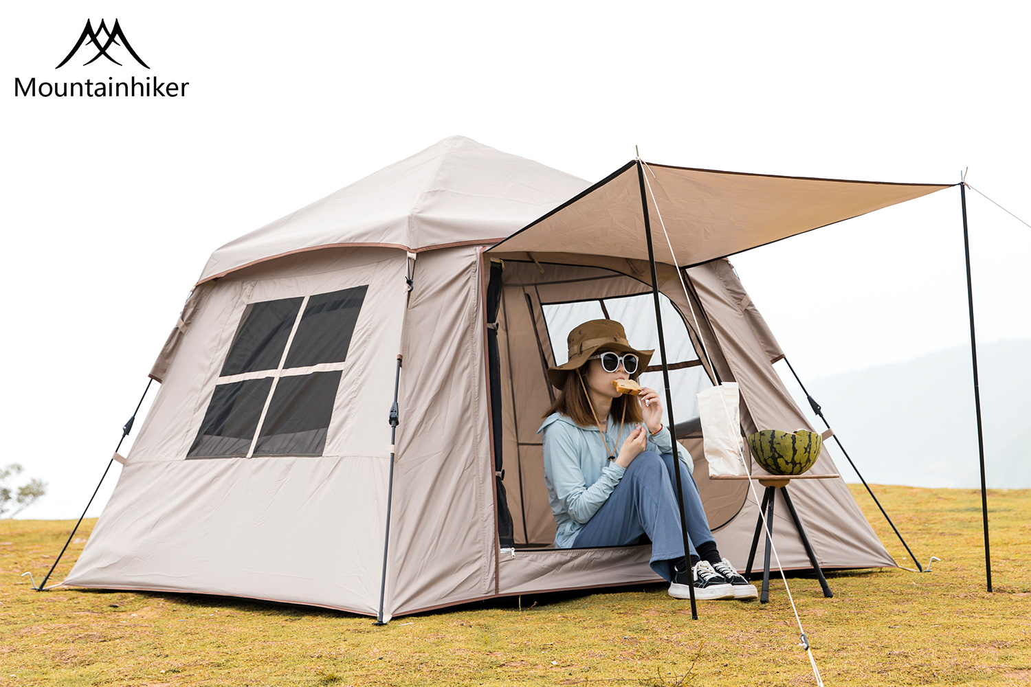 Mountainhiker เต็นท์ กางอัตโนมัติ เต็นท์นอน พับได้ แจ้ง เดินป่า พักในสวน ขนาด 3-4 คน