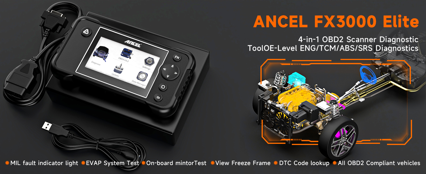 ANCEL FX3000 Elite OBD2 เครื่องสแกนเนอร์ เช็คเครื่องยนต์ เกียร์ ABS SRS ...
