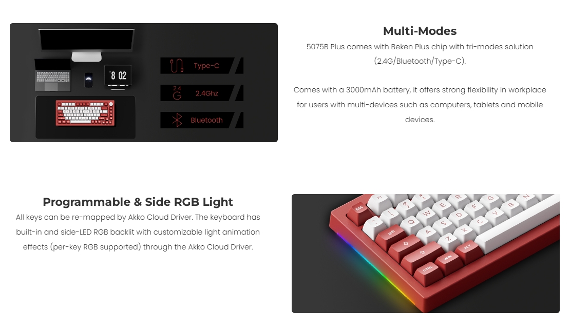 Akko Chicago 5075B Plus คีย์บอร์ดไร้สาย RGB wiht hot-swappable, ASA ...