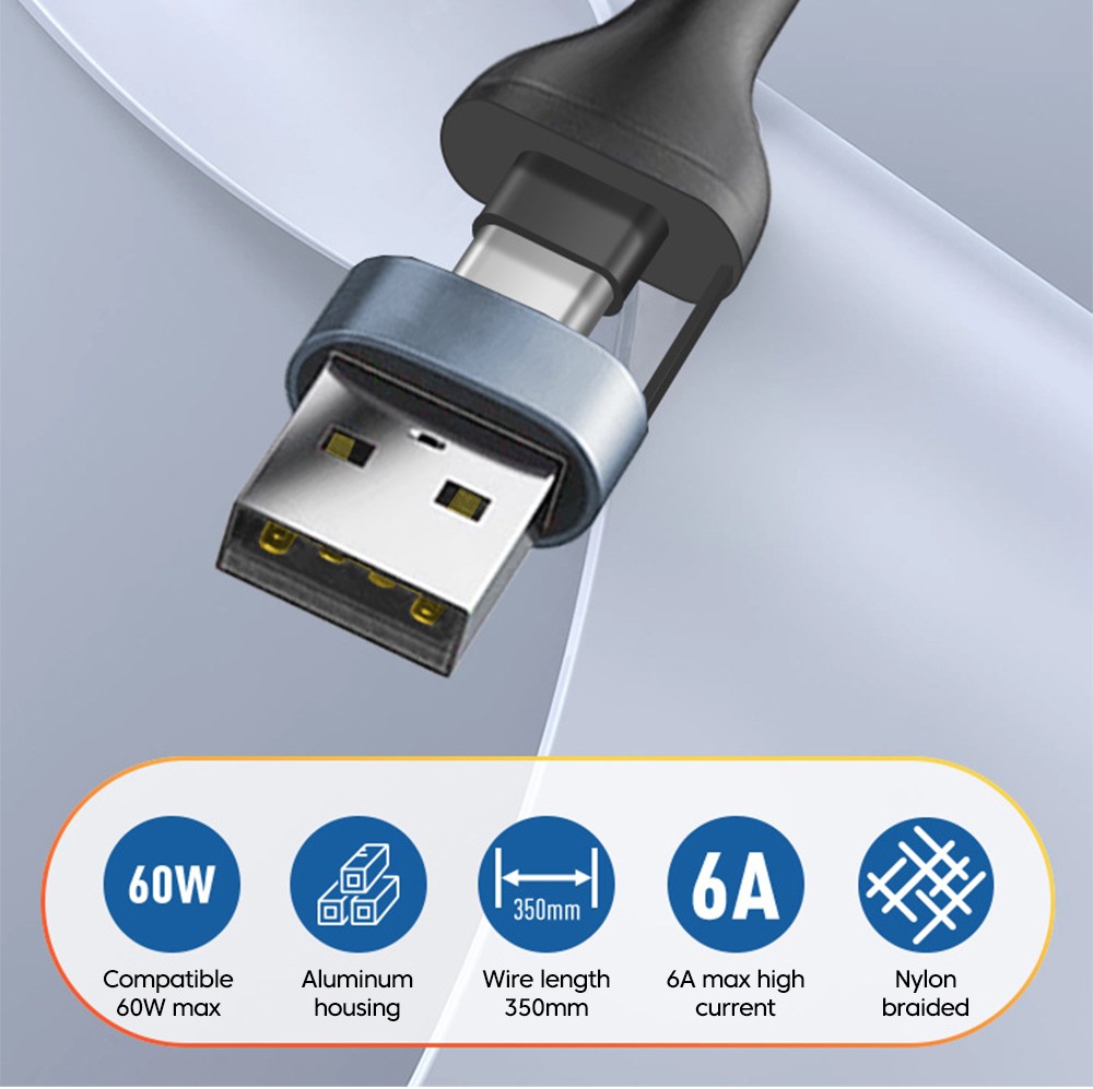 Twitch 35 ซม.แบบพกพา 2 in 1 USB + Type C สายชาร์จเร็ว PD60W Type C ถึง ...