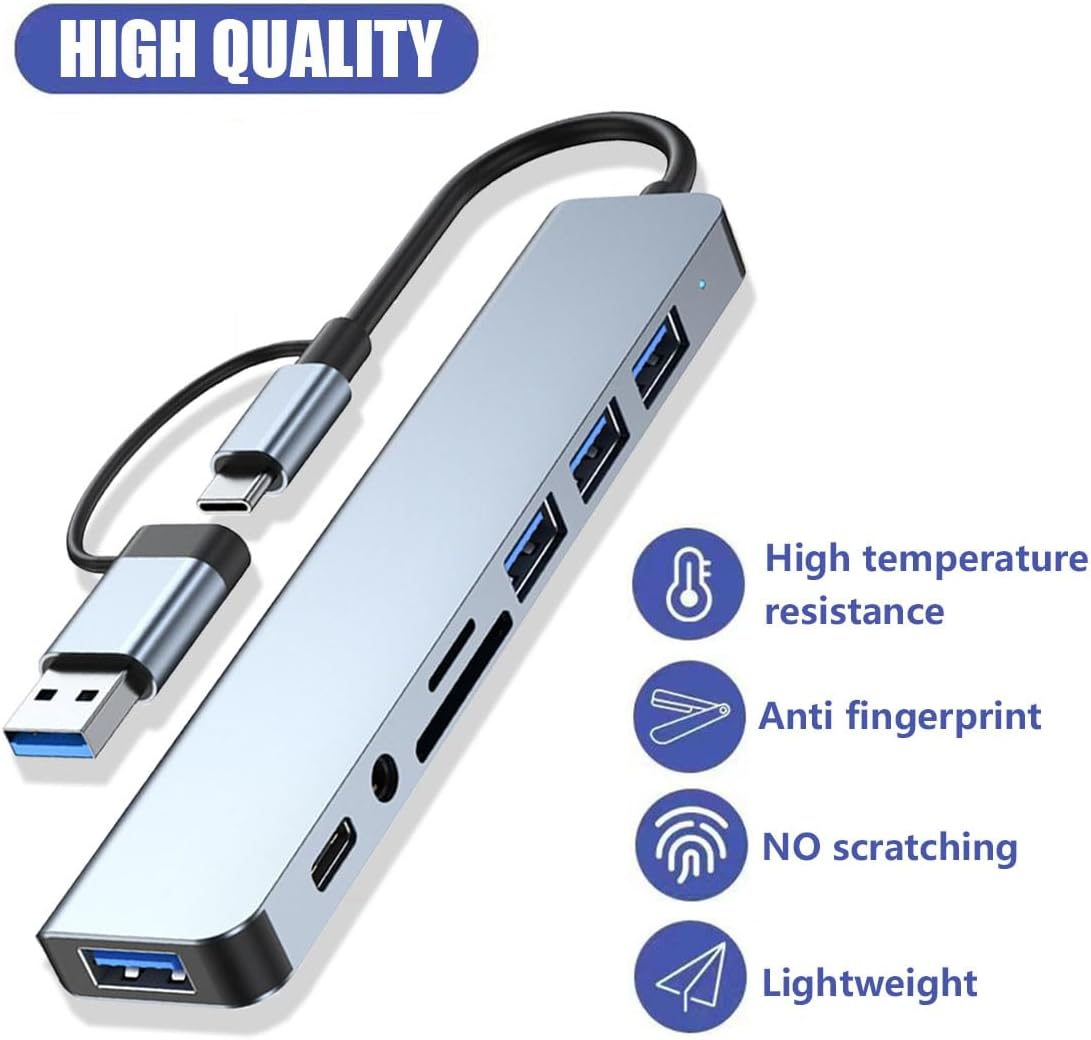 พอร์ต USB HUB 8 in 2 Type C Expander พร้อม TF SD Reader 3.5 มม.เอาต์พุต ...