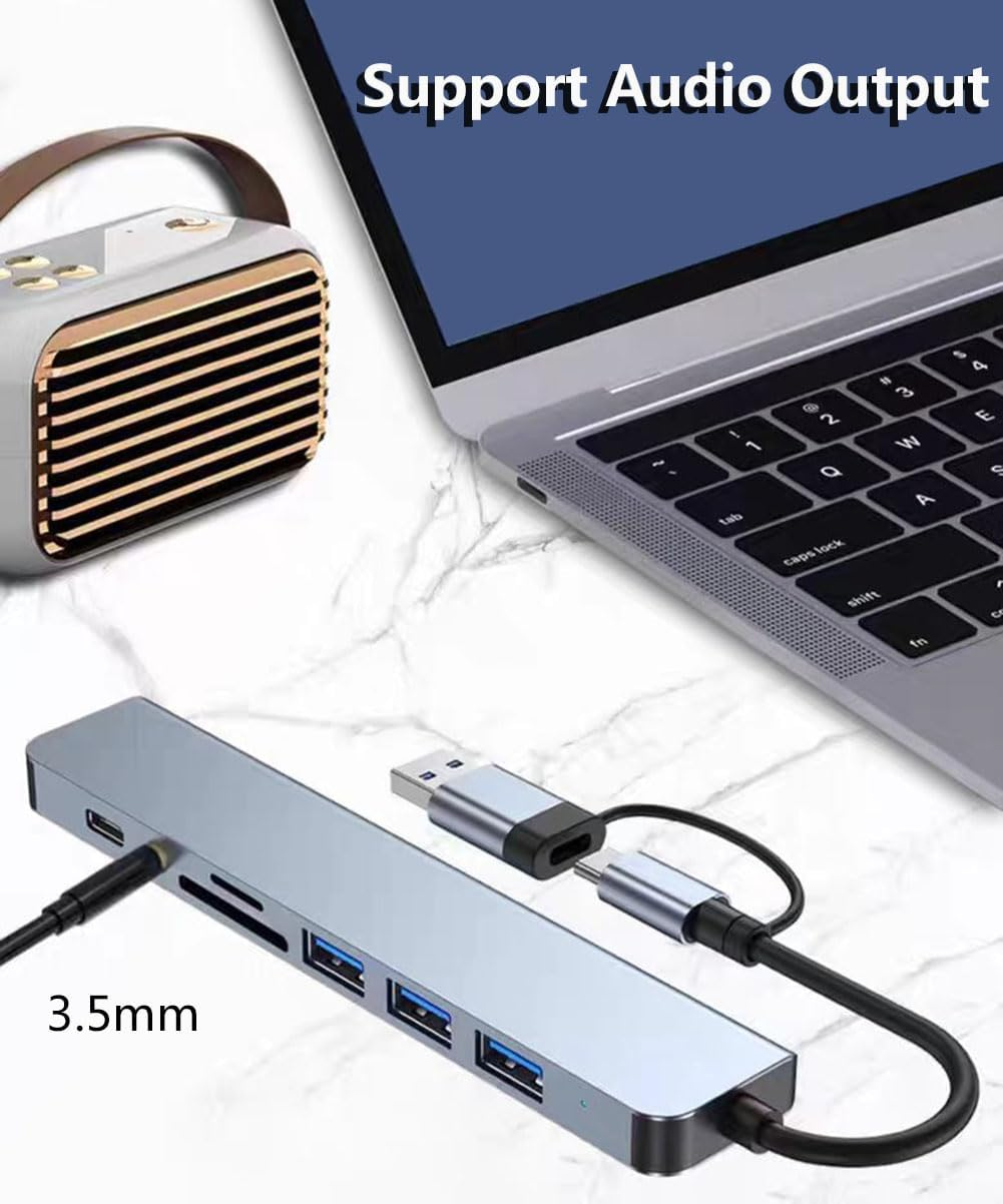 พอร์ต USB HUB 8 in 2 Type C Expander พร้อม TF SD Reader 3.5 มม.เอาต์พุต ...