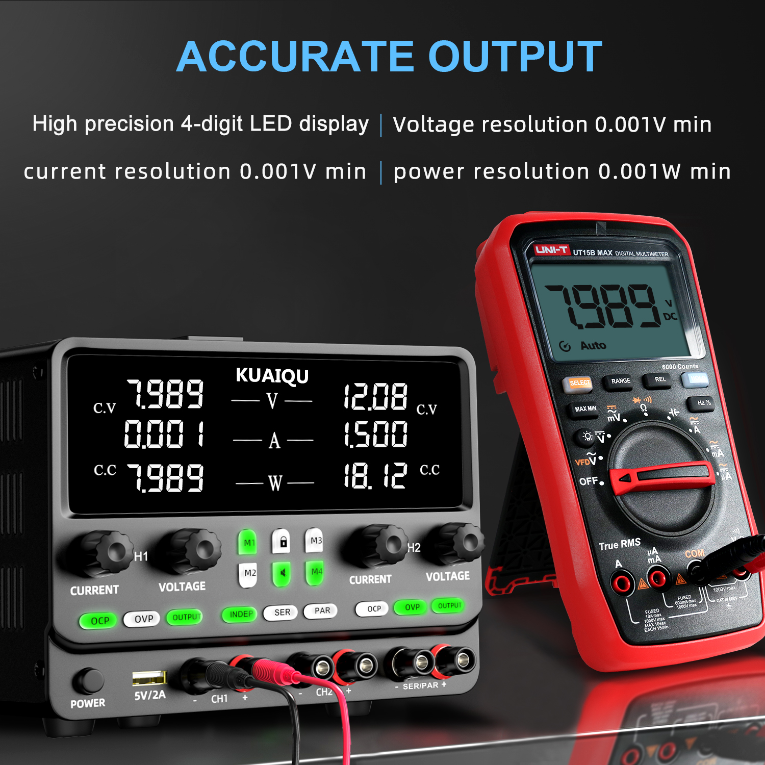 อัพเกรดใหม่KUAIQU ชุดจ่ายไฟแบบ Dual-Channel ปรับได้ Parallel อิสระฟังก ...
