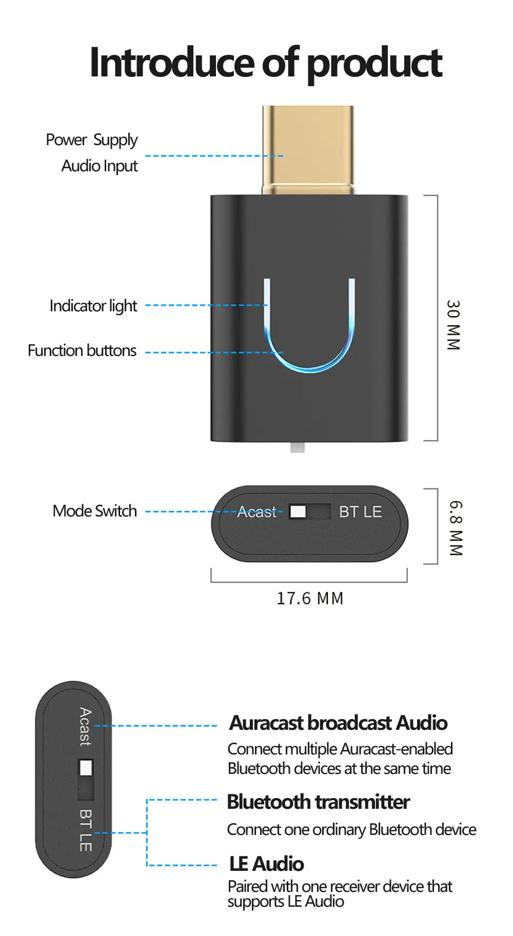 Le Audio LC3 บลูทูธ 5.4 เครื่องส่งสัญญาณเสียง aptX-LL/HD Type-c อะแดปเต ...