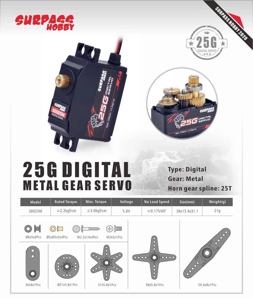 Servo Digital SURPASSHobby - 9G à 20KG Pour Modèles RC (Neuf)