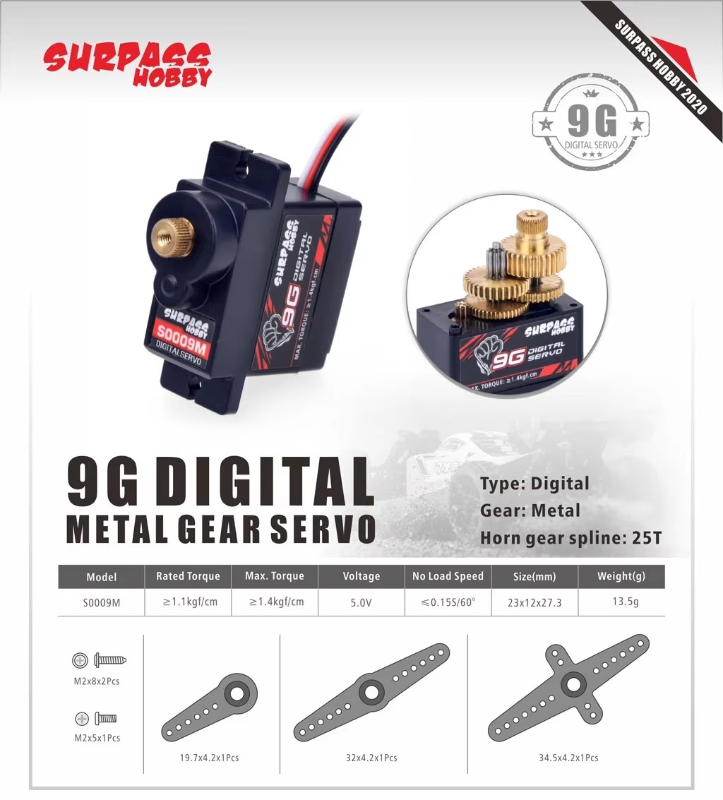 Servo Digitale Surpass Hobby Con Ingranaggi Metallo &ndash; 9g, 17g, 25g, 6kg, 9/30/70kg Per Auto E Barche RC Scala 1/18, 1/12, 1/10