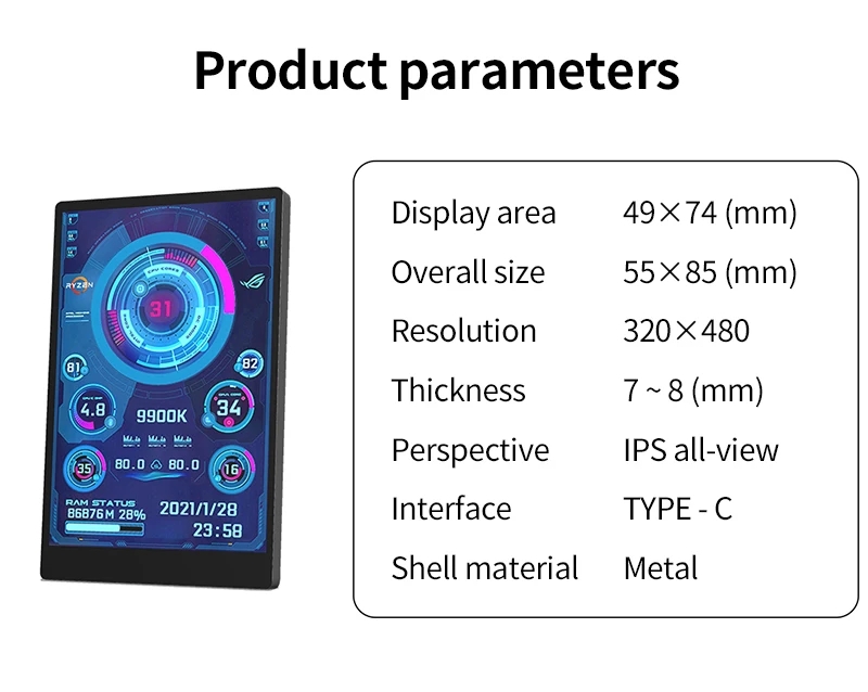 3.5 IPS USB Type-C PC หน้าจอรองสําหรับ CPU GPU RAM HDD การตรวจสอบ ...