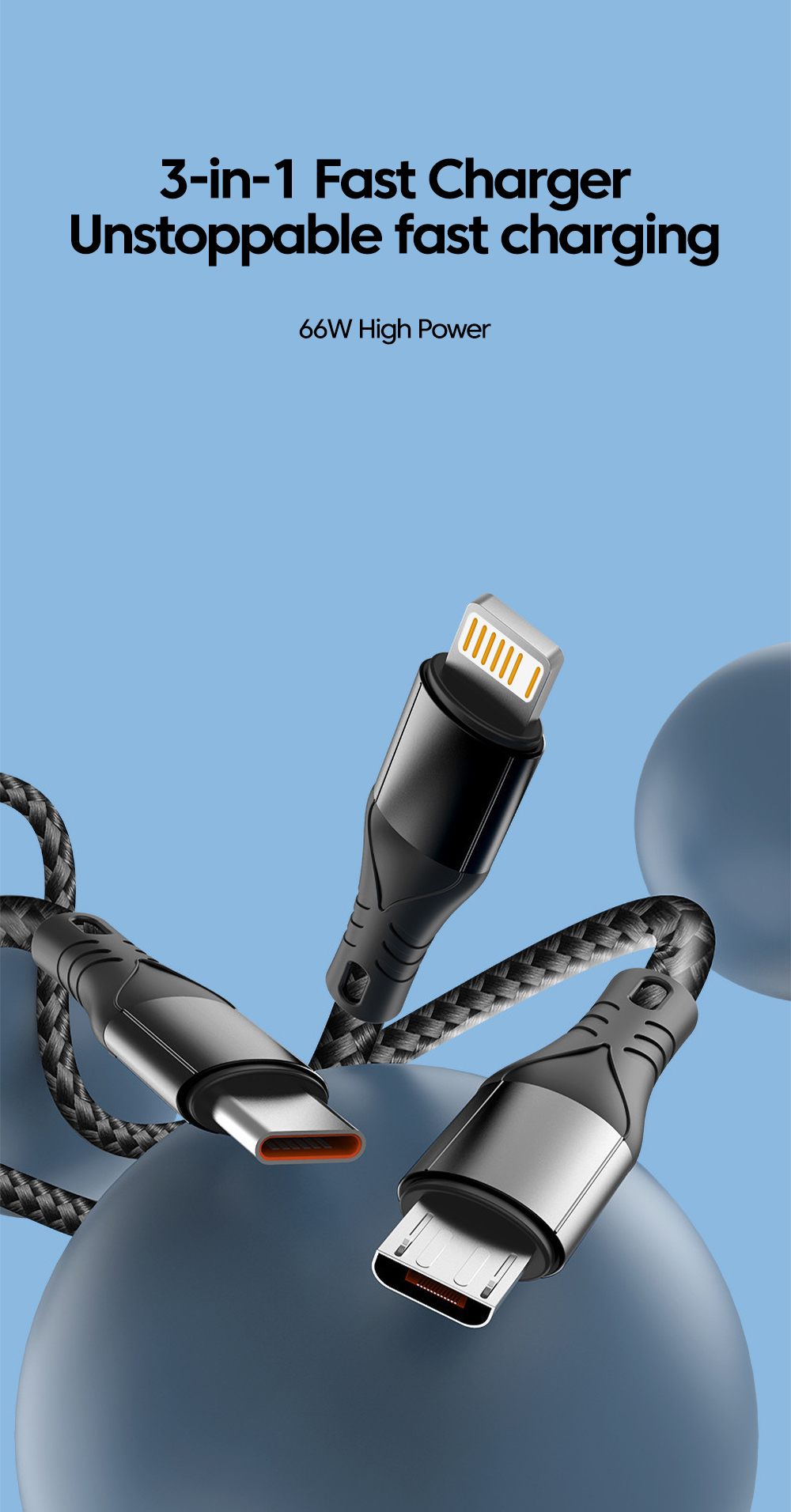 Twitch สีสัน 3 in 1 สายชาร์จ USB 66W Fast Charging Type C Data สายไฟ ...