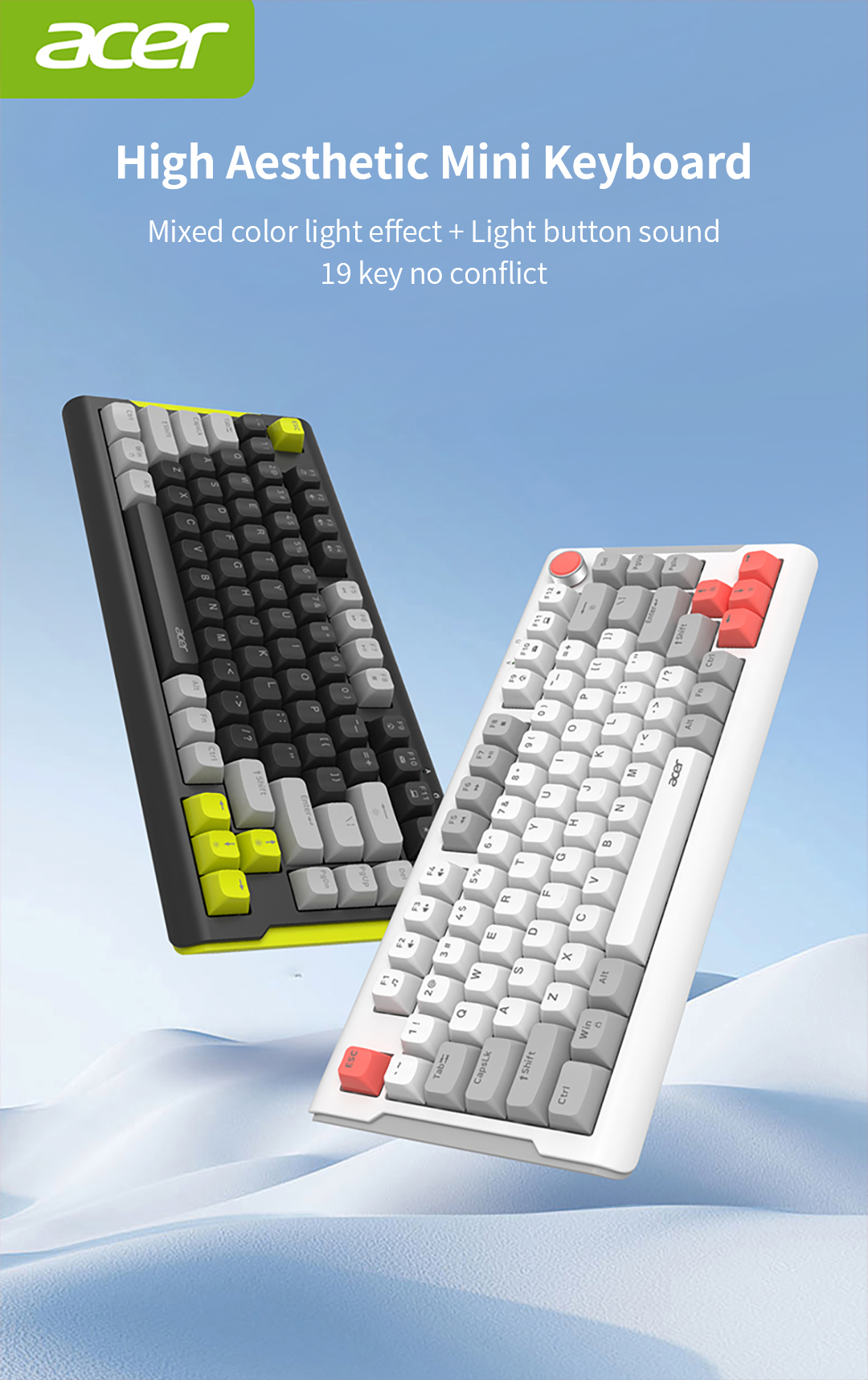 Acer Mini Keyboard OKW223 แบบมีสาย / ไร้สายที่มีอยู่ 80 คีย์เค้าโครง ...