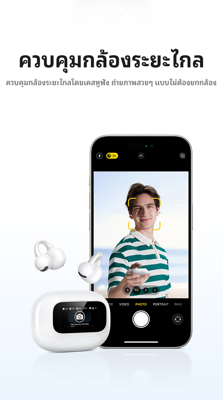 UGREEN Clipbuds Magic หูฟังบลูทูธคลิปหนีบ หน้าจอสัมผัสอัจฉริยะ Bluetooth 5.4 ความหน่วงต่ำ ใช้งานได้นาน 30 ชั่วโมง กันน้ำระดับ IPX5