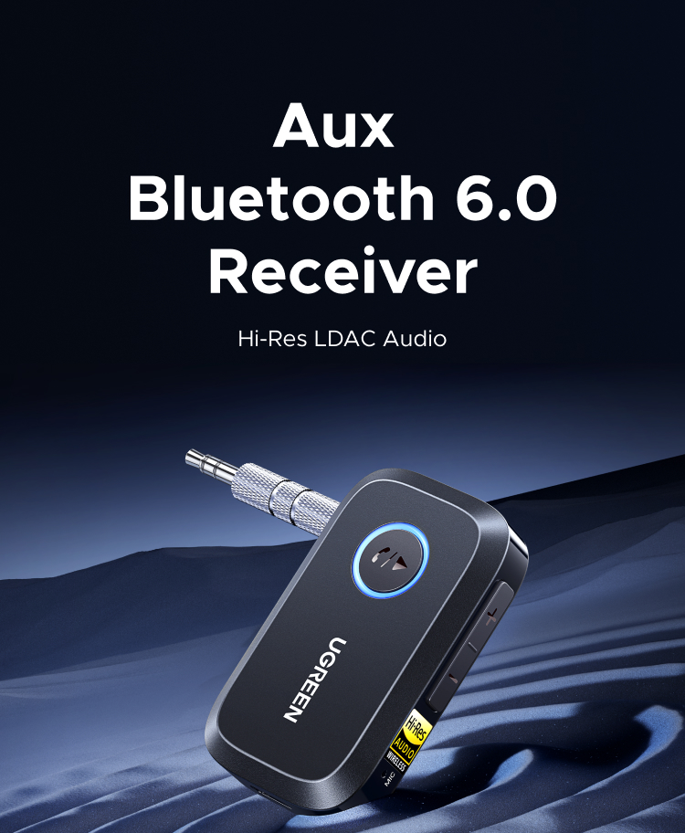 UGREEN LDAC Hi-Res Bluetooth 6.0 17H แบตเตอรี่รับสัญญาณเสียง AUX ...
