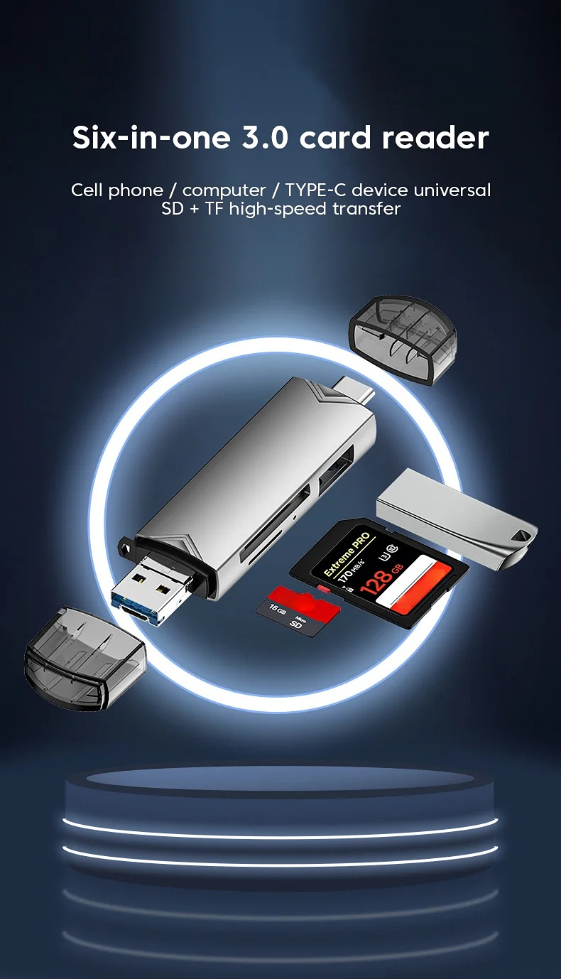 เครื่องอ่านการ์ด Type C 6 in 1 OTG USB3.0 Micro SD Mini อะแดปเตอร์ TF ...