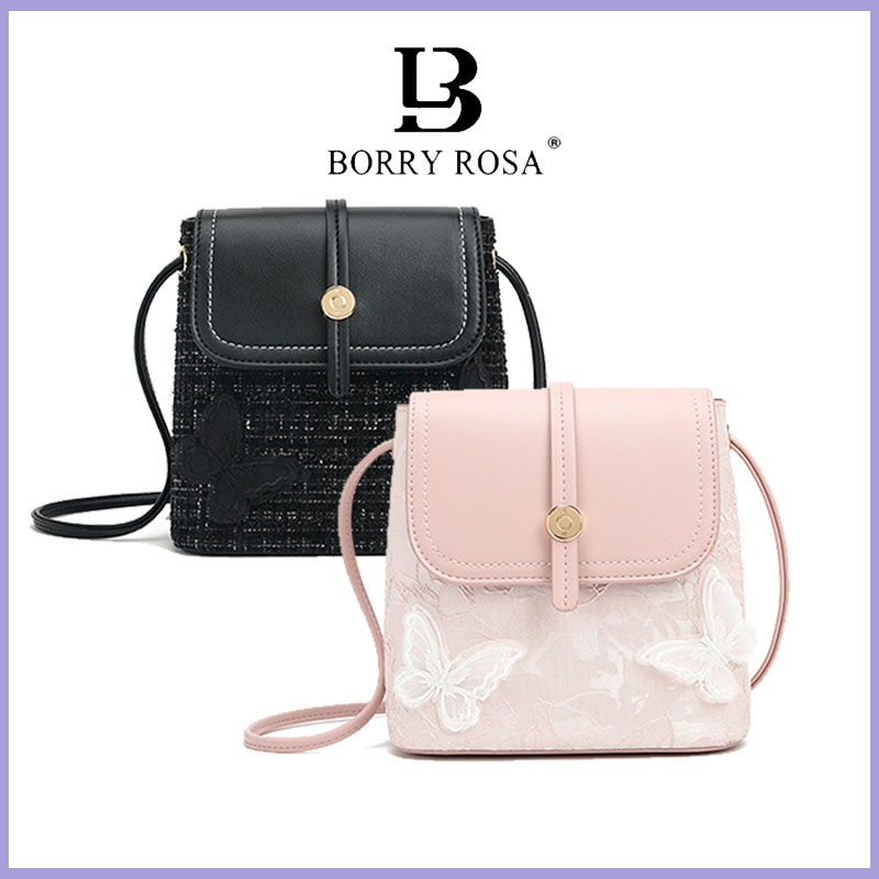 Borry ROSA กระเป๋าสะพายข้าง Charm Accents สายรัดปรับได้สําหรับสวมใส่ ...