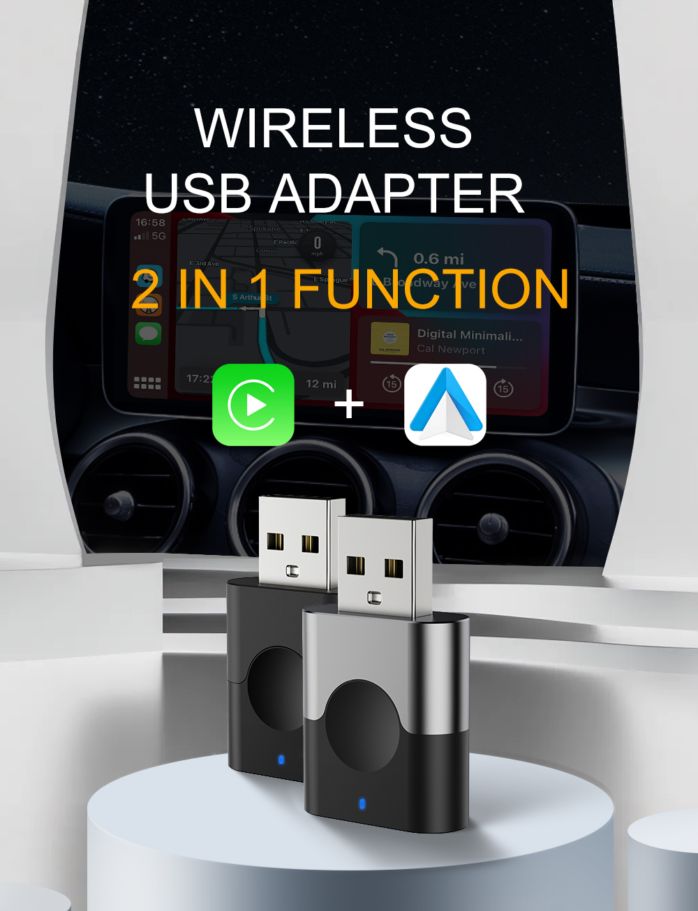 XDA 2025 ใหม่ 2 in 1 AI Box Mini Adapter Wired to Wireless Carplay ...