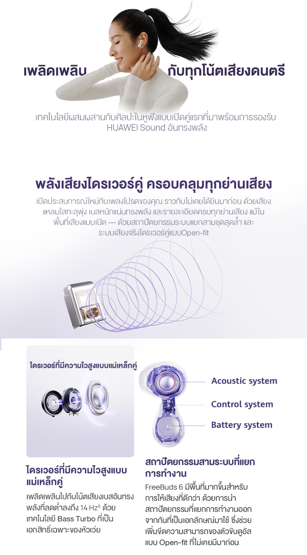 HUAWEI รุ่น Freebuds 6 หูฟังบลูทูธ Bluetooth 5.2 เสียงคุณภาพด้วยไดรเวอร์คู่
