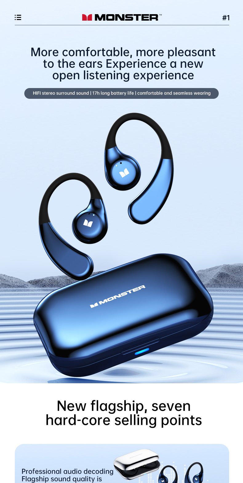 Monster XKO09 OWS Open Ear Earbuds การนำกระดูก ลดเสียง IPX7 กันน้ำ ...