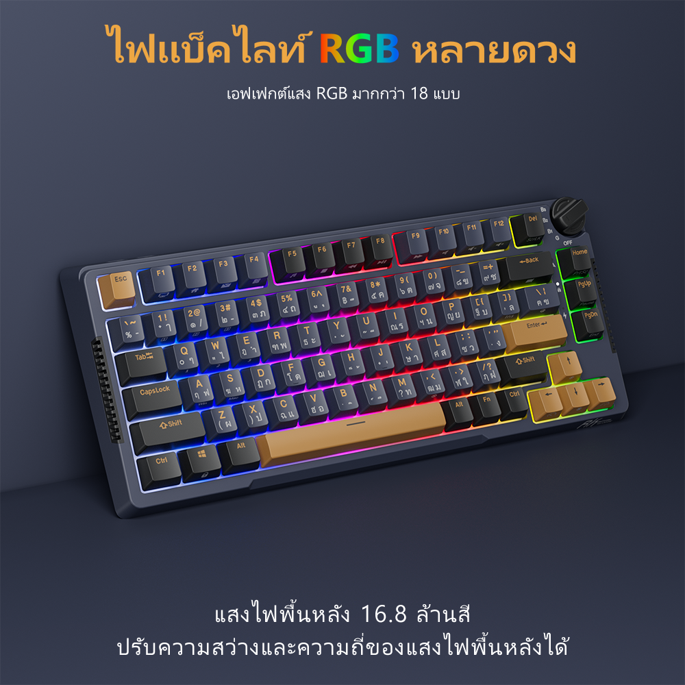 RK H81 Royal Kludge 81 Key คีย์บอร์ดโครงสร้างสามโหมด RGB สาย Bluetooth ...