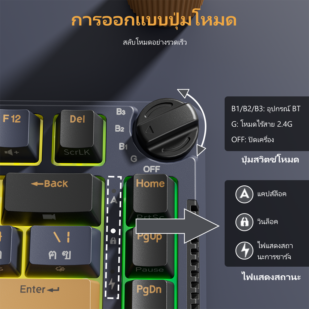 RK H81 Royal Kludge 81 Key คีย์บอร์ดโครงสร้างสามโหมด RGB สาย Bluetooth ...
