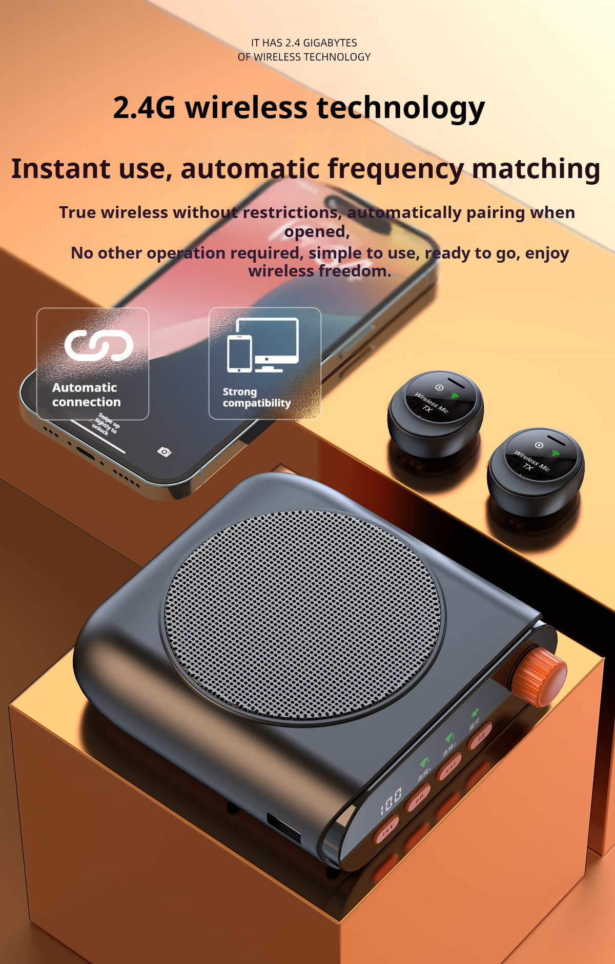 J98 ลําโพงขยายเสียงไร้สายพร้อมไมโครโฟนแบบคลิปและเคสชาร์จ - ระบบ PA แบบ ...