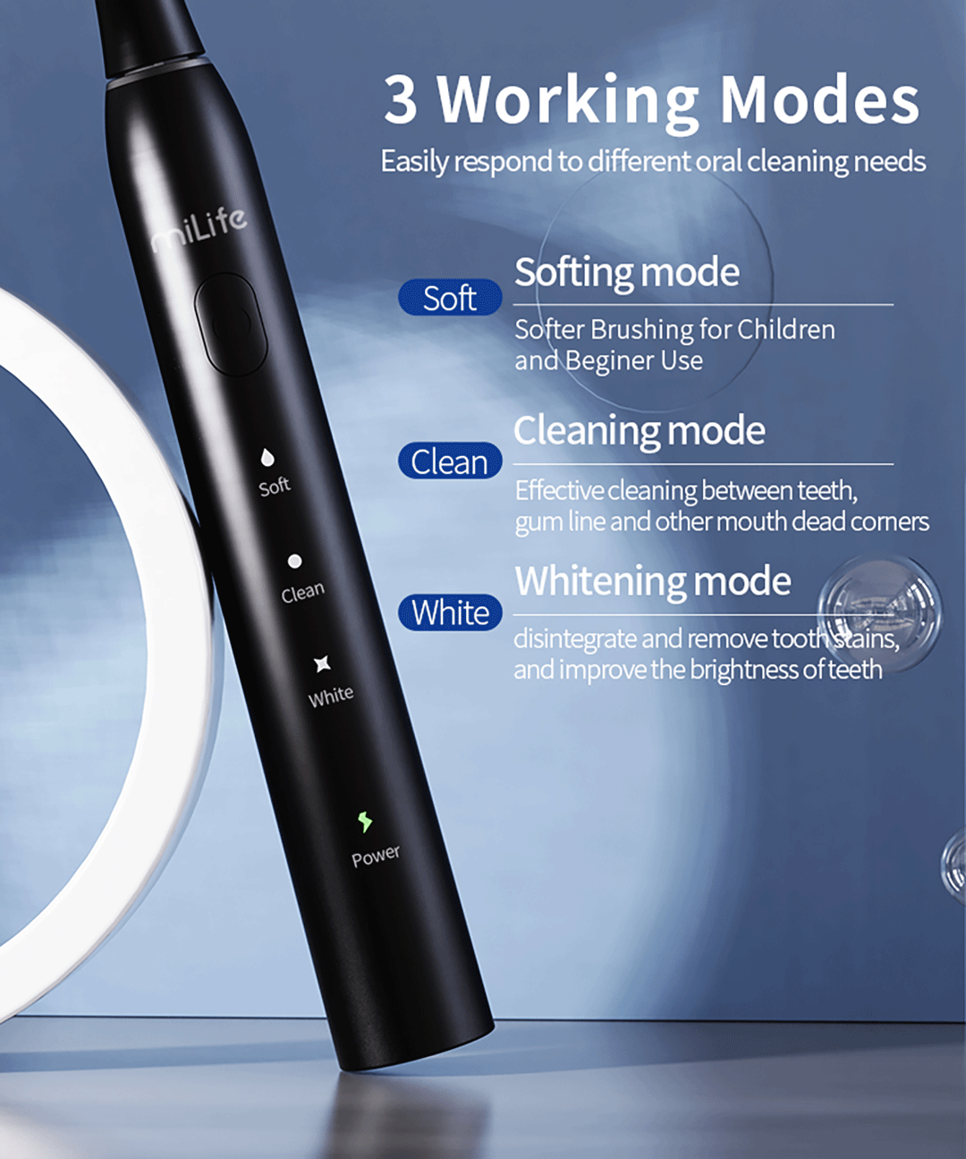 MiLife แปรงสีฟันไฟฟ้า M500 3 โหมด IPX7 กันน้ํา Electric Toothbrush ...