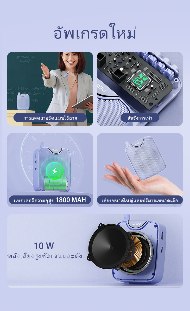 SHIDU M500 ชุดหูฟังไมโครโฟนไร้สาย 2.4G ไมค์ช่วยสอนไมค์หนีบปก ไมค์ไร้สายช่วยสอนสำหรับครูอาจารย์