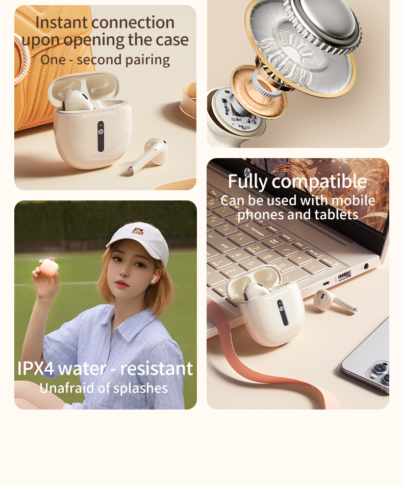 หูฟัง HP TWS Bluetooth 5.4 | เวลาเล่น 30 ชม. และเบส 13 มม | IPX4 กัน ...