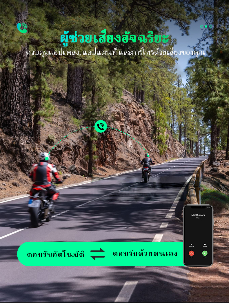 BLAISE V2 อินเตอร์คอม 2 คน ชุดหูฟังบลูทูธหมวกกันน็อคสำหรับรถจักรยานยนต์ หูฟังอินเตอร์คอม แชร์เพลงและคุยอินเตอร์คอมได้พร้อมกัน