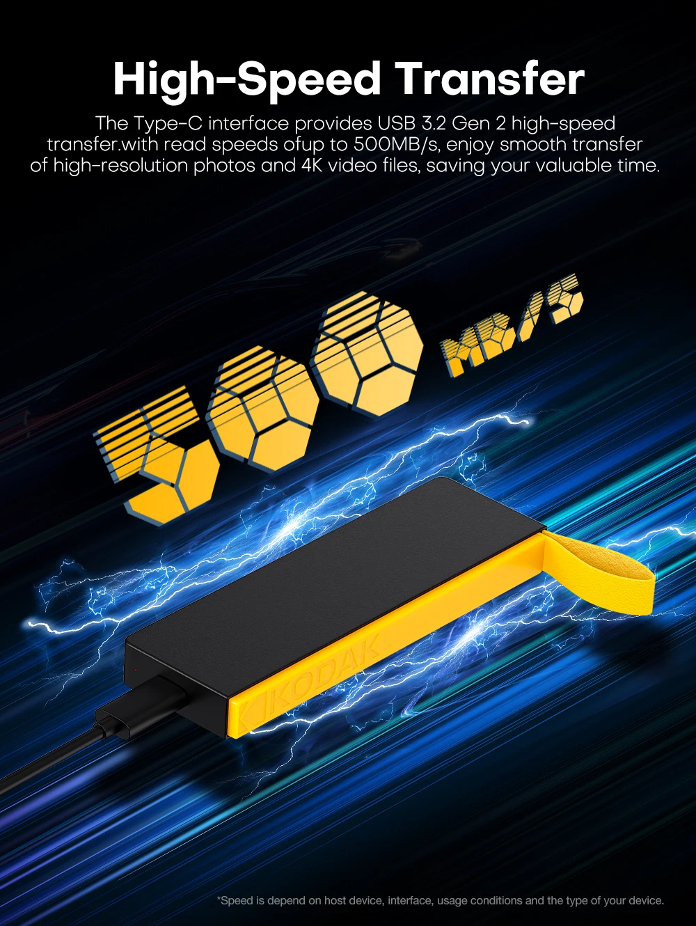 KODAK X106 SSD แบบพกพา 500MB/s | USB 3.2 Gen 2 | ขยายการจัดเก็บโทรศัพท์ ...