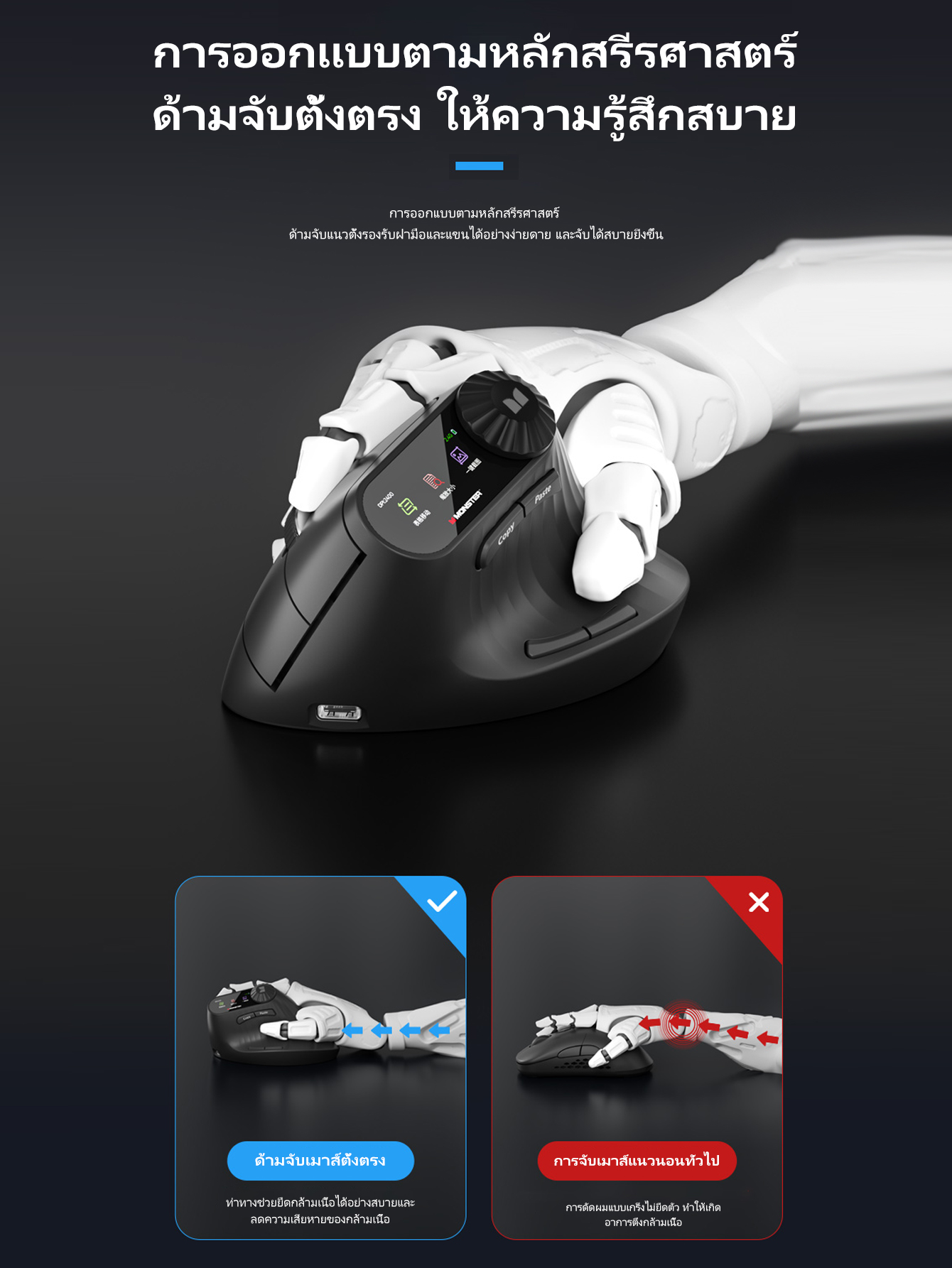 Monster M2MAX เมาส์บลูทูธไร้สายไม่ลื่นออกแบบตามหลักสรีรศาสตร์แสงอุปกรณ์ ...