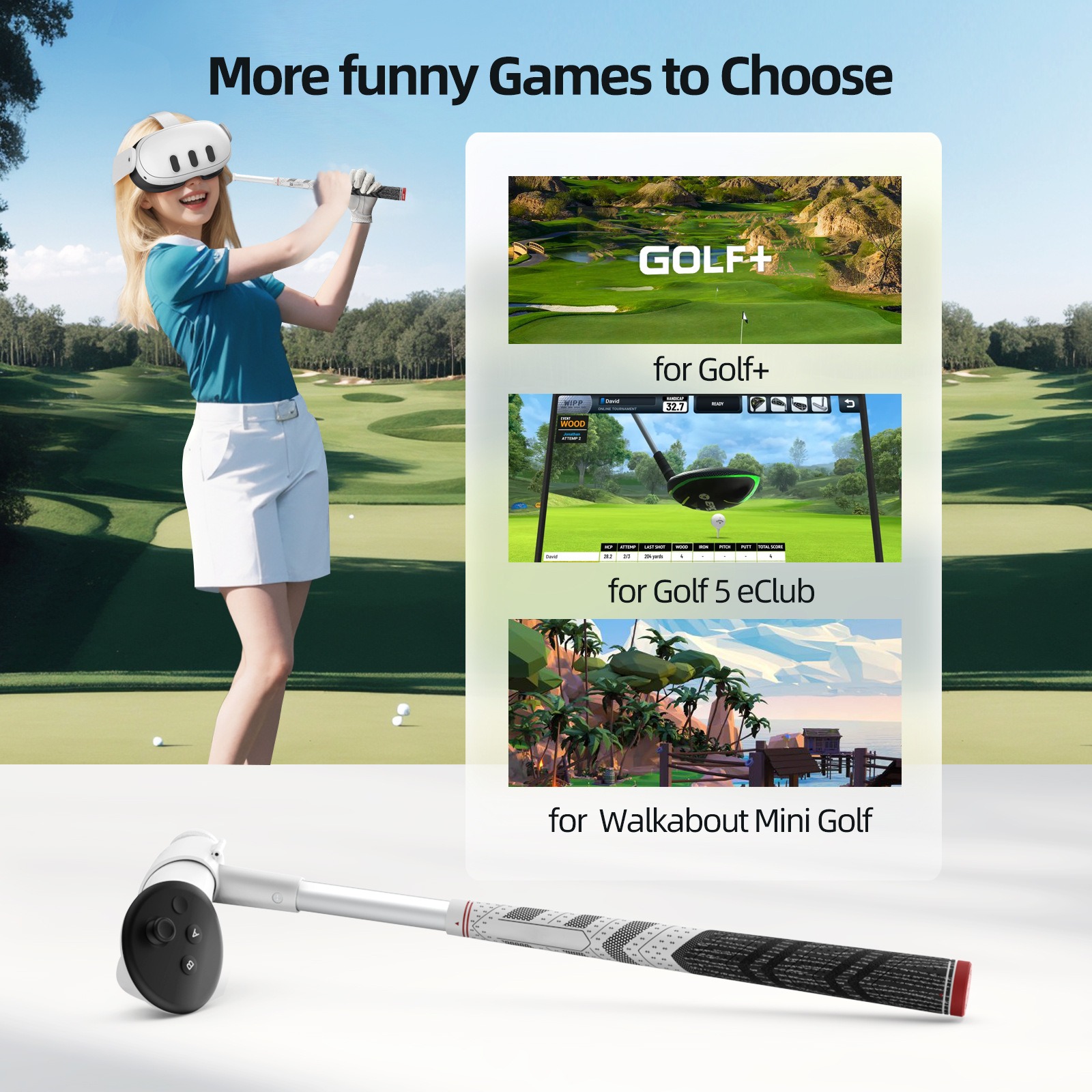 VR Golf Handle Club กันลื่นพร้อม Quest 3/3S VR Golf Club Grip การติดตาม ...