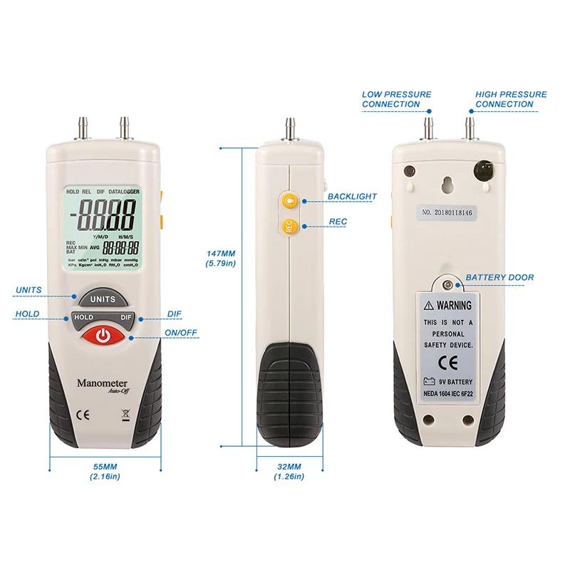 HTI HT-1890 เครื่องวัดความดันแก๊ส Manometer Handheld Digital Manometer ...