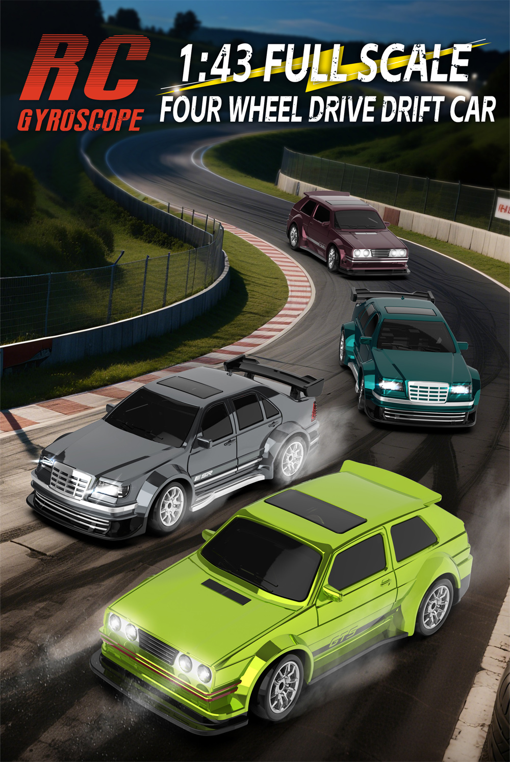 1:43 Mini RC รถ Gyroscope Full-Scale สี่ล้อไดรฟ์ความเร็วสูง 4WD Drift ...