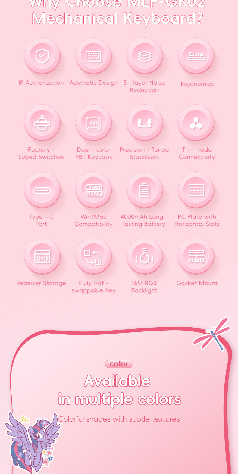 My Little Pony GK02 Gasket Mechanical Keyboard คีย์บอร์ดเกมมิ่งมีไฟแบ็ค ...