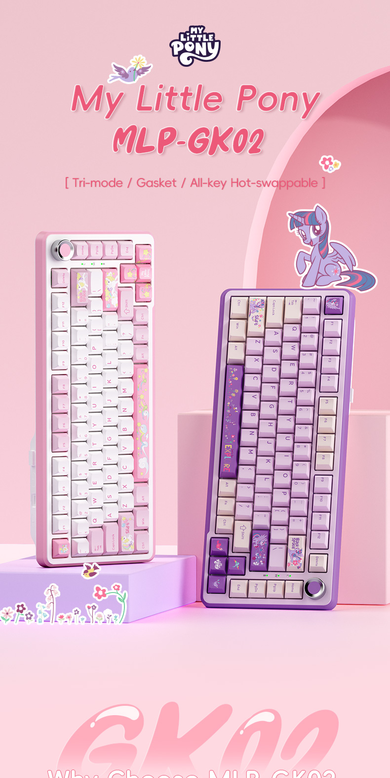 My Little Pony GK02 Gasket Mechanical Keyboard คีย์บอร์ดเกมมิ่งมีไฟแบ็ค ...