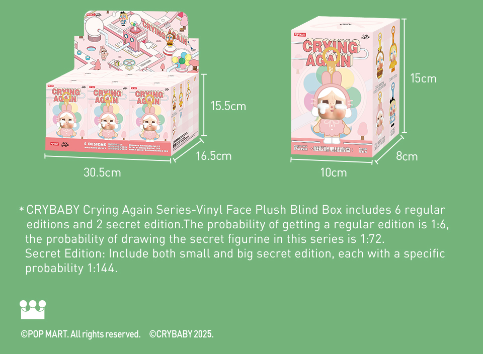 POP MART CRYBABY Crying Again Series-Vinyl Face Plush Blind Box Action ...