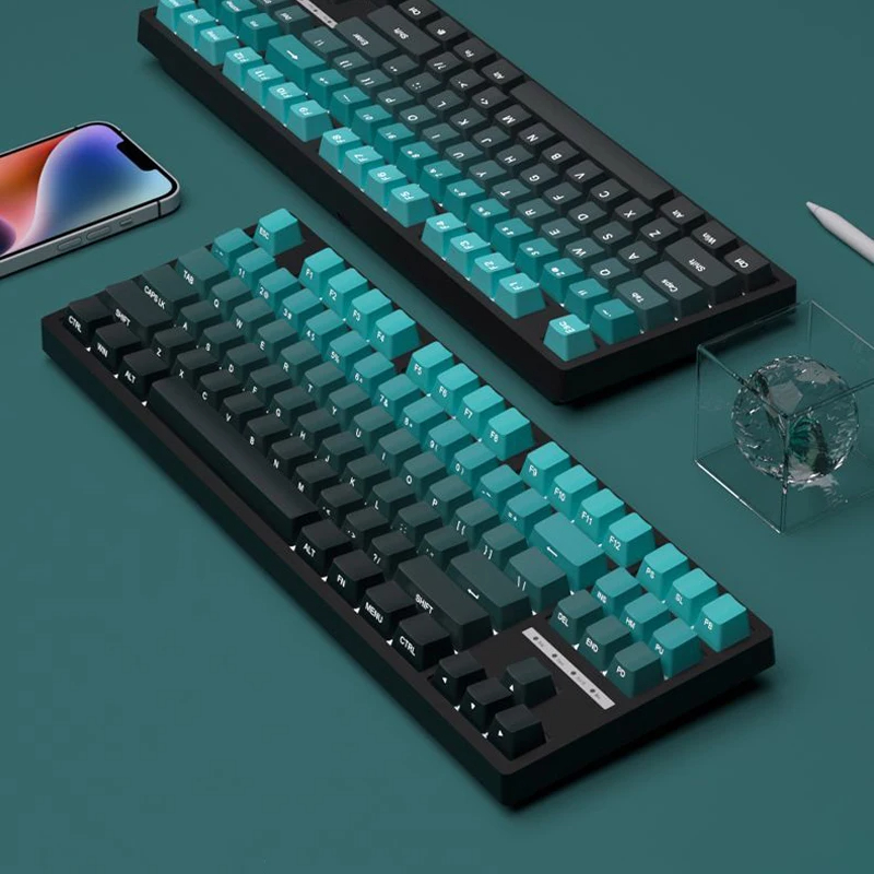 135 คีย์ด้านข้างพิมพ์ RGB Backlit Keycap ชุด Gradient Cyan Cherry ...